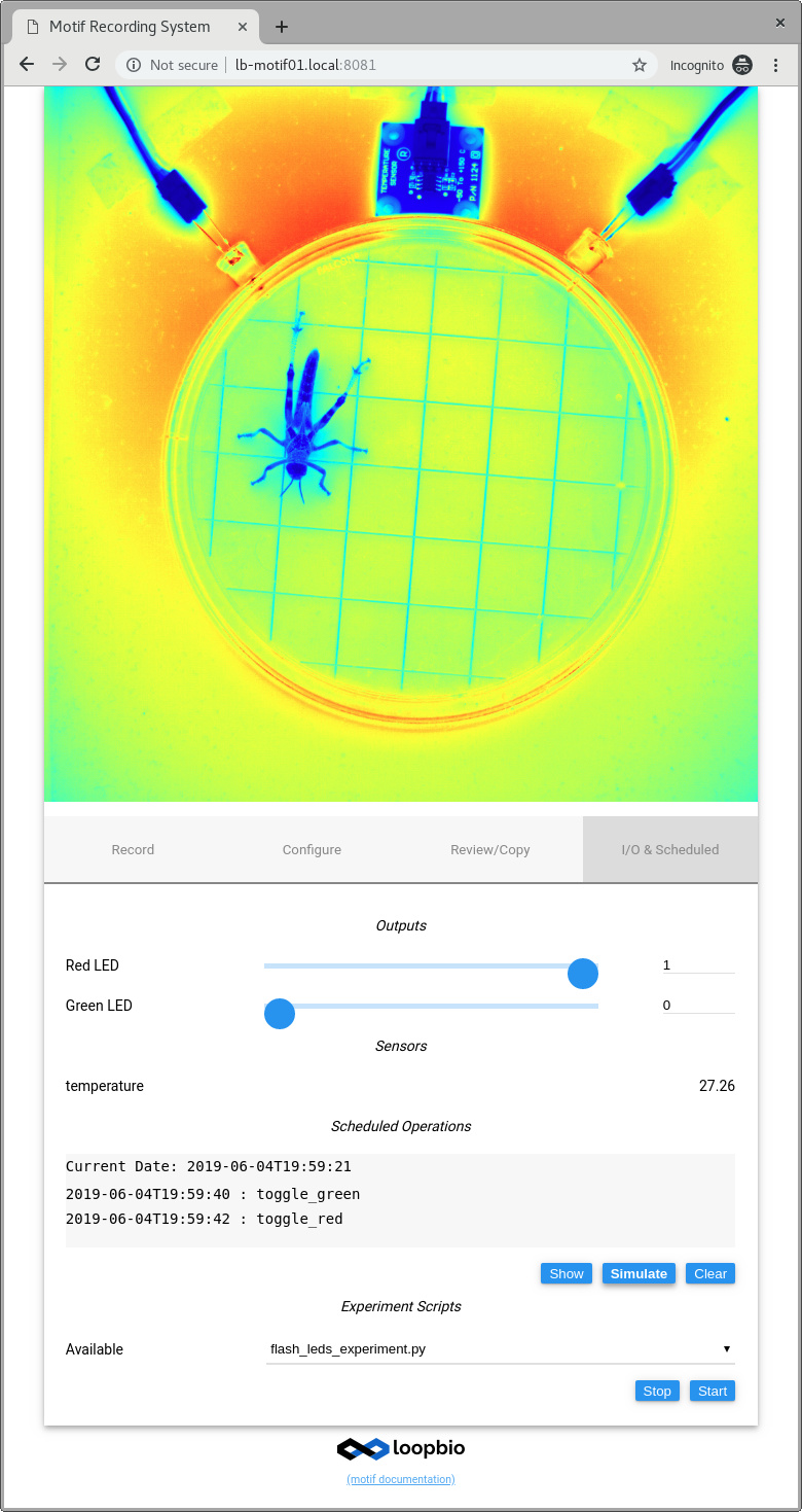 sensor and output values are shown in the UI